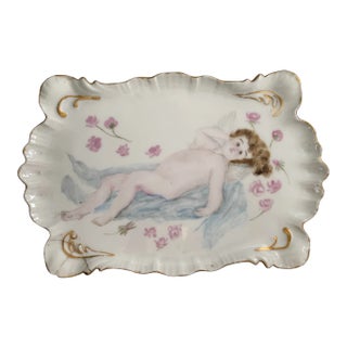 Antique 1900s Art Nouveau Belle Epoque Limoges Porcelain Jean Pouyat Hand Painted Cake Dish Plate For Sale