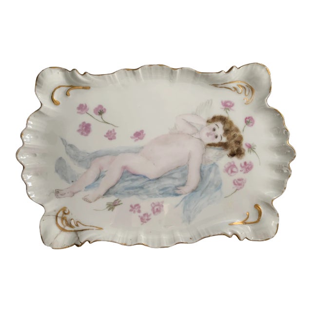 Antique 1900s Art Nouveau Belle Epoque Limoges Porcelain Jean Pouyat Hand Painted Cake Dish Plate For Sale