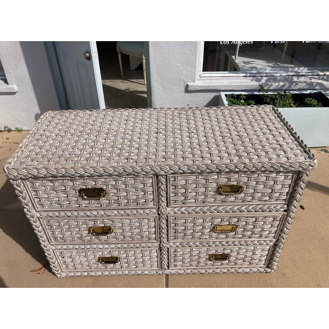 Off-white Bielecky Brothers Rattan Double Dresser With White Wahsed Finish For Sale - Image 8 of 12