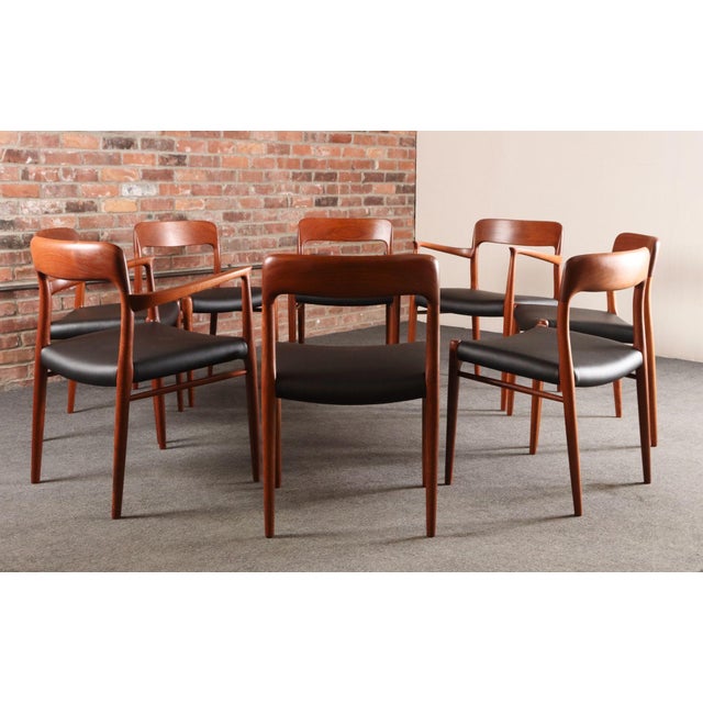 Mid-Century Modern Set of Eight Danish Teak and Leather Niels O Møller Dining Chairs Models 75 & 56 For Sale - Image 3 of 18