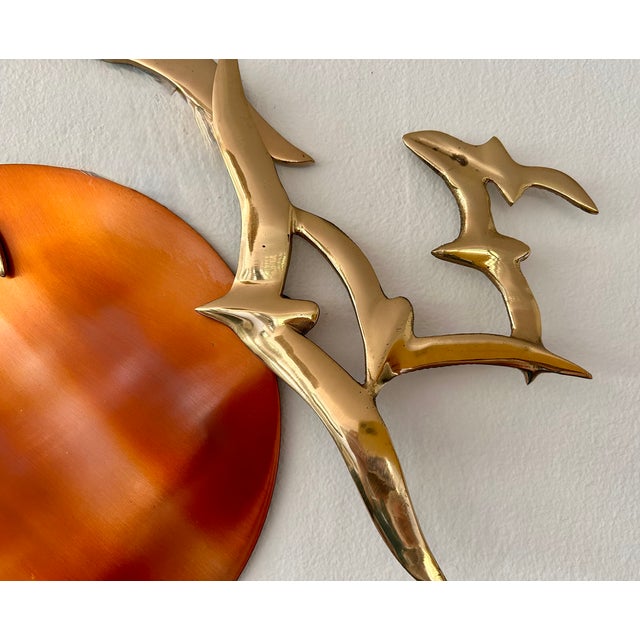 Mid-Century Modern Bijan Style Birds in Flight 70's Brutalist Brass and Copper Sun Wall Sculpture For Sale - Image 3 of 11