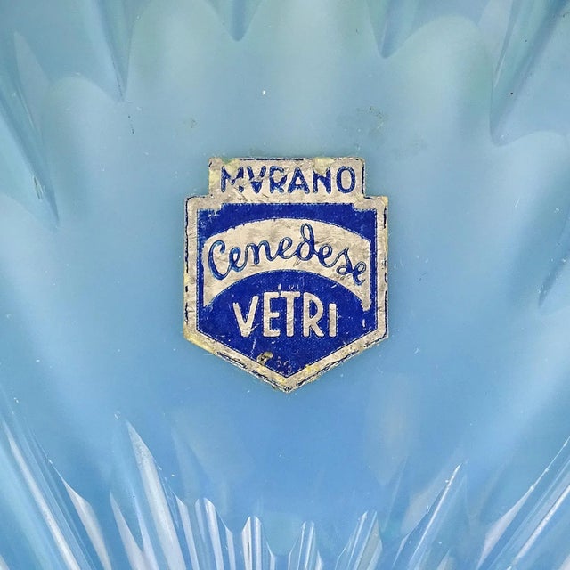 Murano Cenedese Opalescent Blue White Italian Art Glass Vintage Mid Century Fan Shape Seashell Bowl For Sale In Orlando - Image 6 of 7