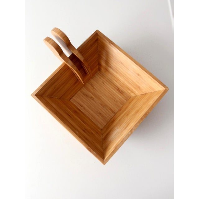 Vintage Bamboo Salad Serving Bowl With Hand Shaped Serving Utensils For Sale - Image 18 of 18