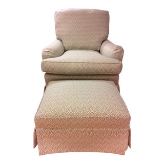 Sherrill Upholstered Lounge Accent Chair & Ottoman For Sale