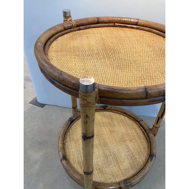 Mid Century Round Rattan Bar Cart For Sale - Image 4 of 7