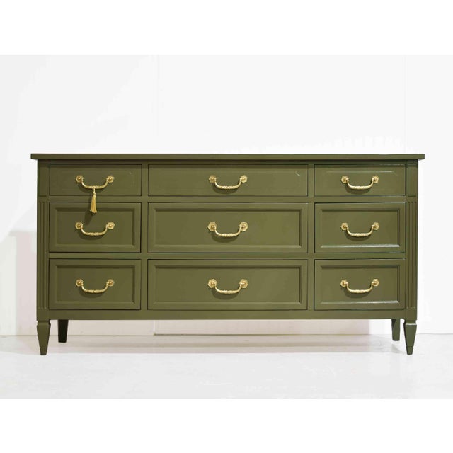 Traditional Mid Century Traditional Dresser Sideboard by Mount Airy in Green - Newly Painted For Sale - Image 3 of 13