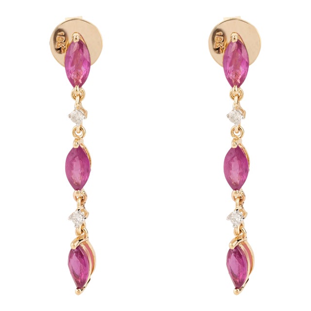 18k Yellow Gold Modernist Ruby Dangling Earrings - 2 Pieces For Sale