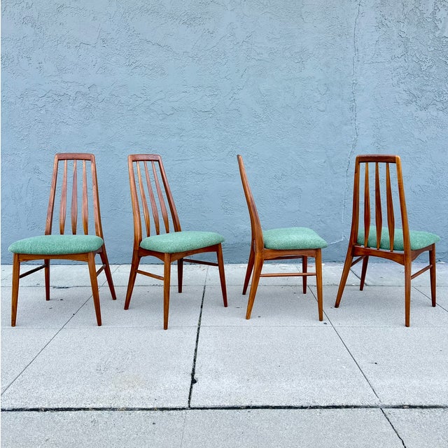 Vintage Danish Modern Slat Back "Eva" Dining Chairs in Teak Attributed to Niels Koefoed For Sale - Image 11 of 11