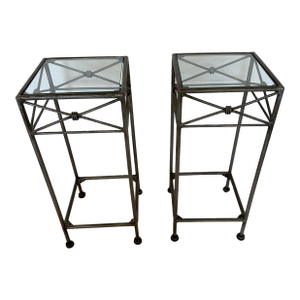 Glass and Iron Side Martini Tables -A Pair