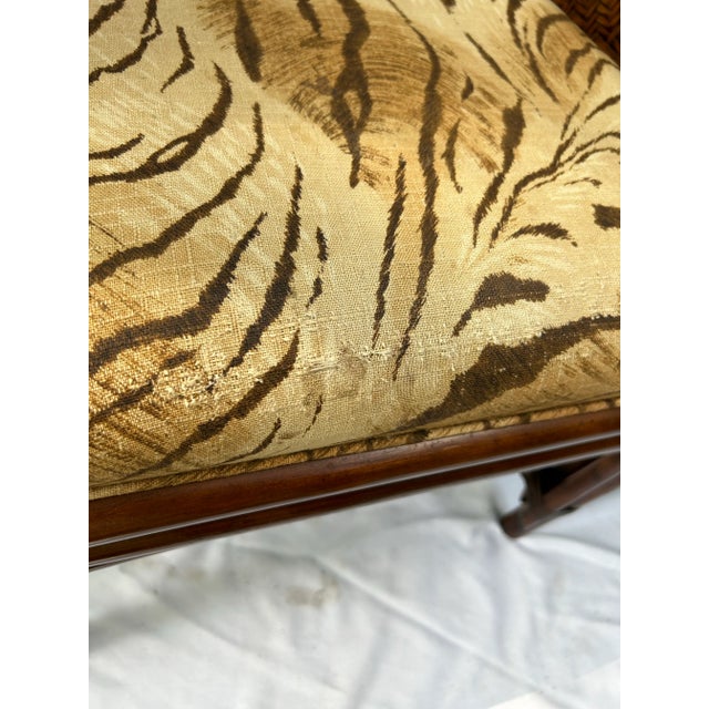 Brown Vintage Bamboo & Rattan Arm Chairs – Pair of Wicker Dining or Accent Chairs With Upholstered Seats For Sale - Image 8 of 10