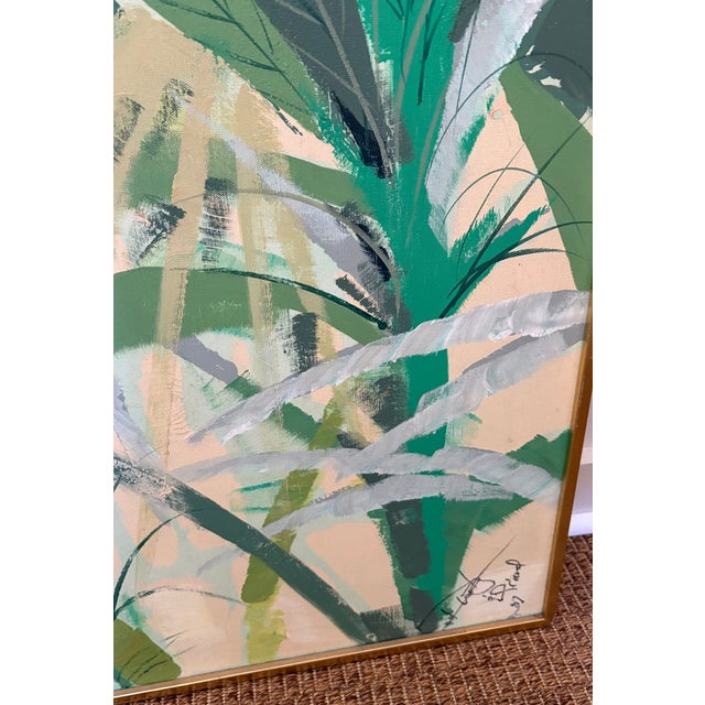 Lee Reynolds Studio painting of two Macaw Birds perched on limbs in a tropical setting..