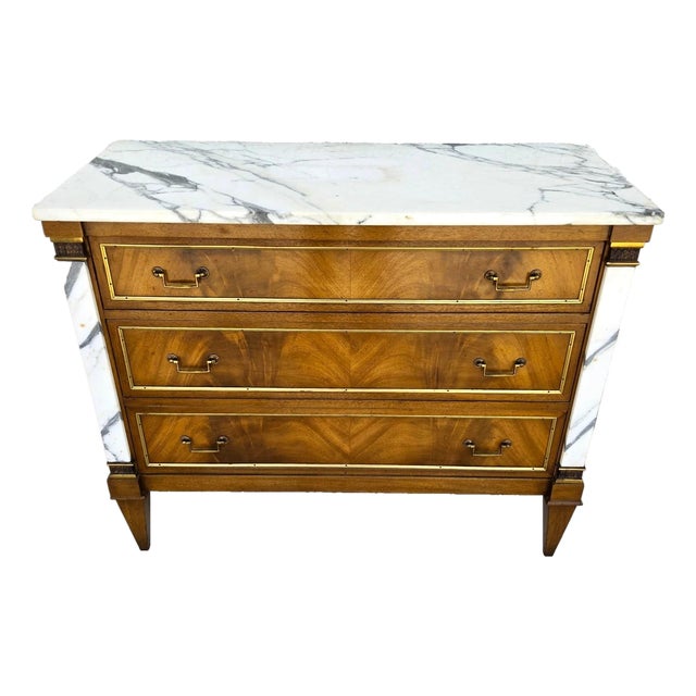 Mid Century Louis XVI Maison Jansen Style Marble Top Commode Dresser Sideboard For Sale