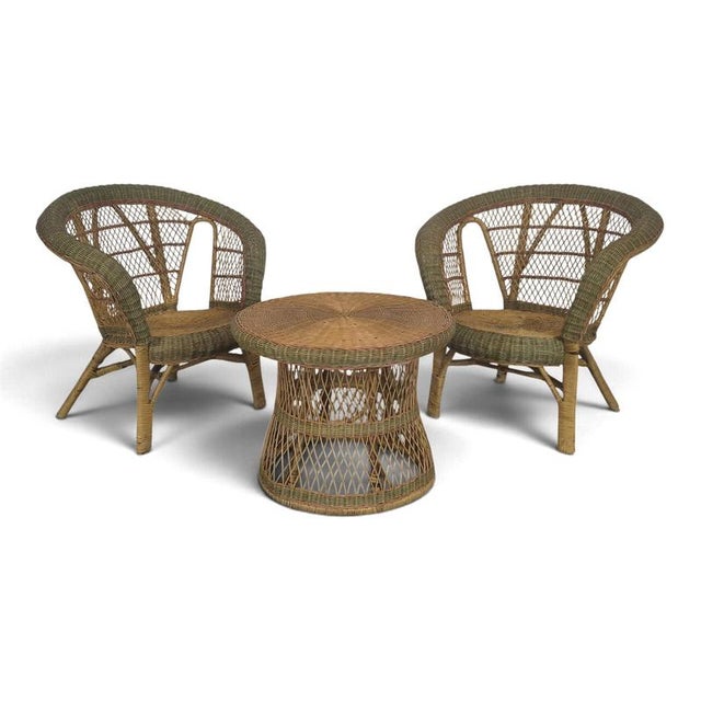 Rattan and Wicker Living Room Set with Armchairs and Coffee Table, Set of 3 For Sale - Image 12 of 12