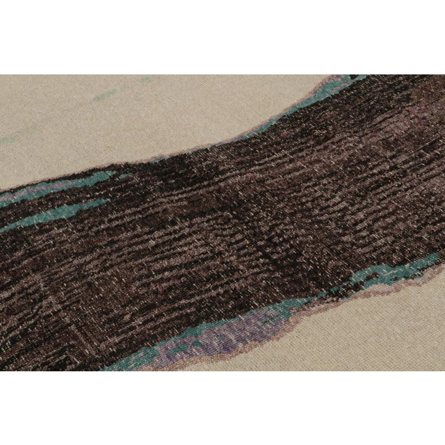 Rug & Kilim Rug & Kilim’s Distressed Abstract Rug in Beige With Purple Pattern For Sale - Image 4 of 7