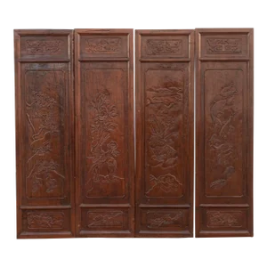 Set of 4 Mid-Century Finely Carved Door Panels
