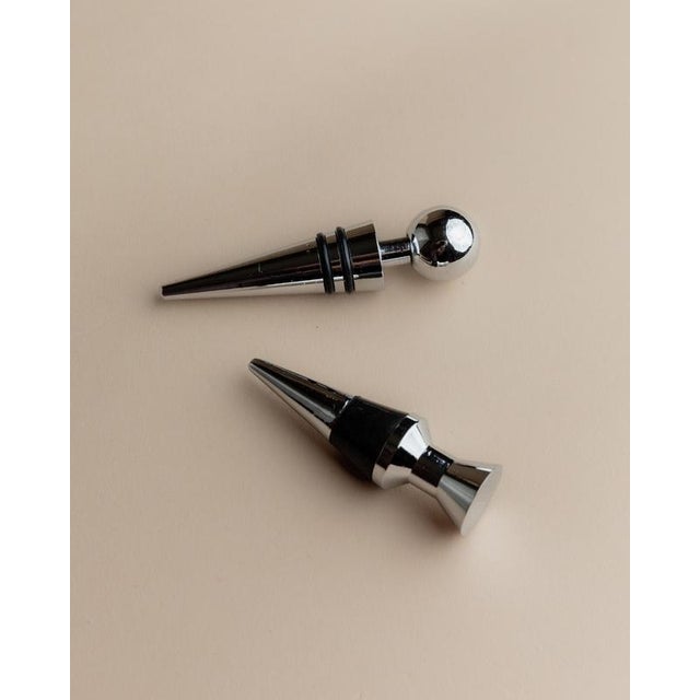 Vintage Geometrical Conical Metal Bottle Stoppers, Italy, 1980s, Set of 2 For Sale - Image 9 of 11
