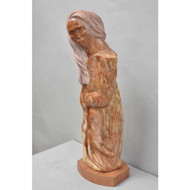 Vintage Seymour Shuren Modern Carved Pink Marble Tall Woman Figure Sculpture For Sale - Image 12 of 18