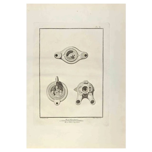 Giuseppe Aloja, Oil Lamp, Etching, 18th Century For Sale