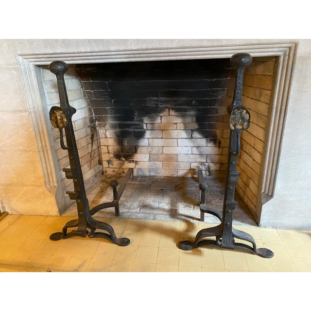Antique 19th Century Large Hand Forged Iron Andirons - a Pair For Sale - Image 11 of 11