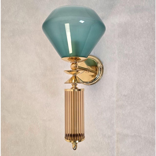 1990s Pair of Blue and Beige Murano Glass Sconces For Sale In Dallas - Image 6 of 11