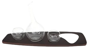 Pok Collection Carafe and Set of Glasses on a Beech Wooden Appetizer Tray by Soshiro, 2019, Set of 2