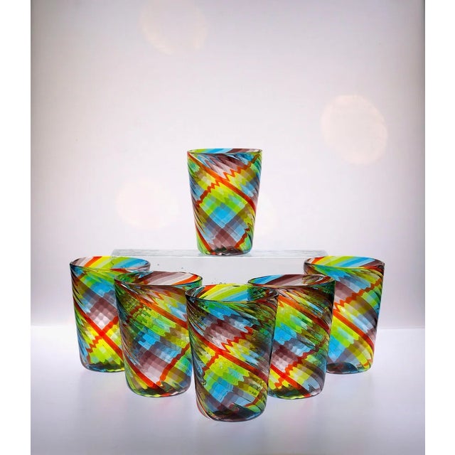 Murano Glasses in Tartan by Silvio Piattelli, Set of 6 For Sale - Image 12 of 13