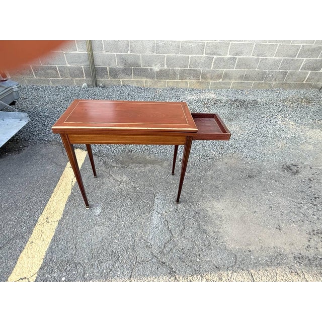 Early 20th Century Antique Federal Style Petite Sized Inlaid Flip Top Game Console Table For Sale - Image 5 of 18