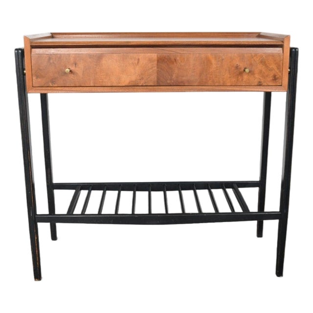 Mid 20th Century Teak + Black Lacquer Console Table With Drawer For Sale