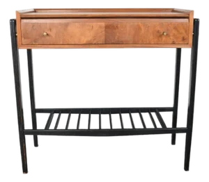 Mid 20th Century Teak + Black Lacquer Console Table With Drawer