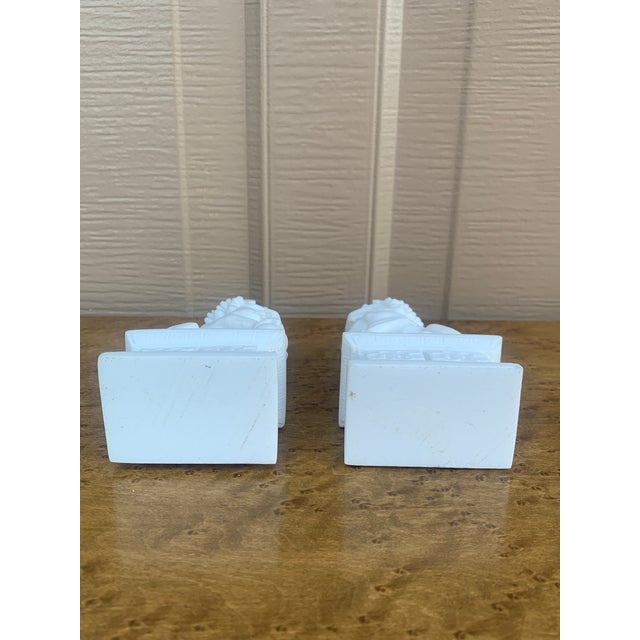 Stone Vintage Chinoiserie White Stone Foo Dog Statues, Pair For Sale - Image 7 of 7