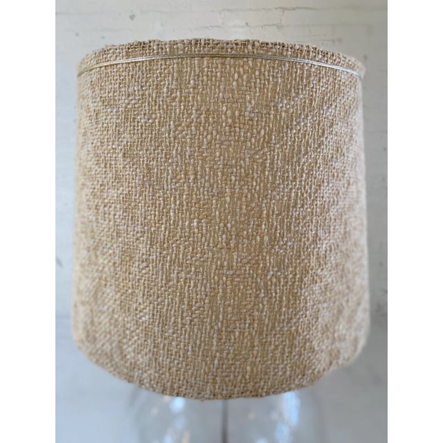 Mid-Century Modern Large Vintage Blown Glass and Chrome Spherical Table Lamp With Woven Shade For Sale - Image 3 of 5