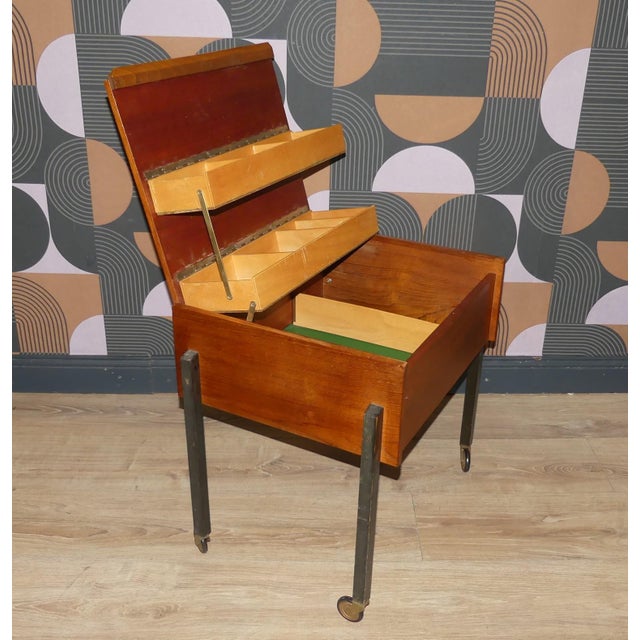 Mid-Century Modern Vintage Sewing Table in Teak, 1960s For Sale - Image 3 of 12