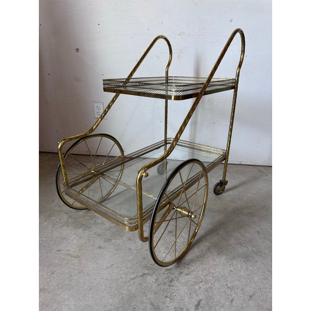Hollywood Regency Classic European Style 2 Tier Brass Drinks Cart For Sale - Image 3 of 4