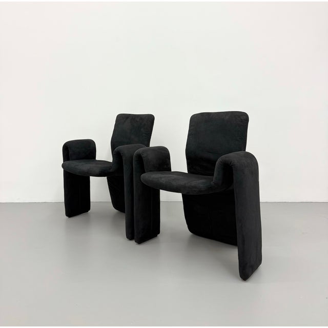 Vintage Postmodern Black Suede Sculptural Lounge Chairs – Pair For Sale In West Palm - Image 6 of 7