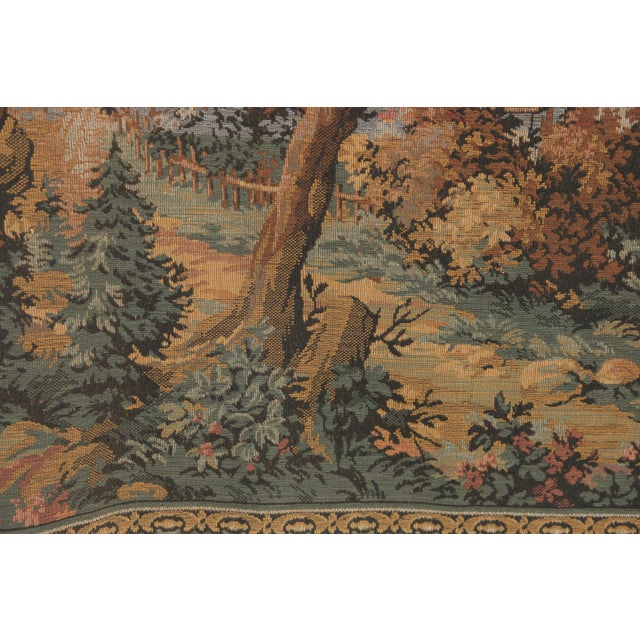 Vintage Alpine Mountain Chalet Deer Woodland Scene Flemish Tapestry For Sale - Image 11 of 18