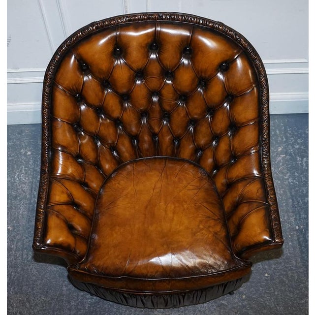 Brown Hand-Dyed Leather Chesterfield Armchairs with Pleated Front, Set of 2 For Sale - Image 13 of 14