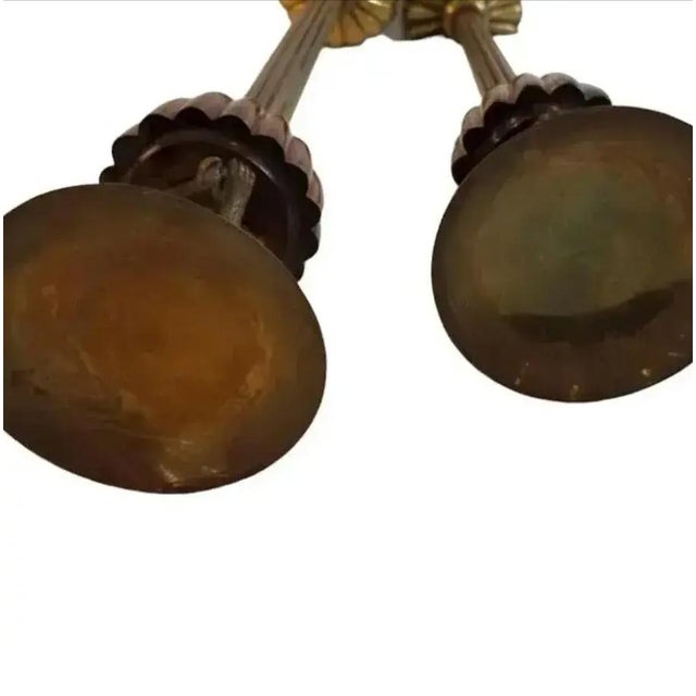 Metal Vintage Ornate Tall Fluted Scalloped Brass Candle Torchières With Monkey - A Pair For Sale - Image 7 of 8