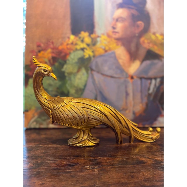 Mid 20th Century Vintage Syroco Gold Gilt Pheasant Peacock Bird Figurines (A Pair) For Sale - Image 5 of 6