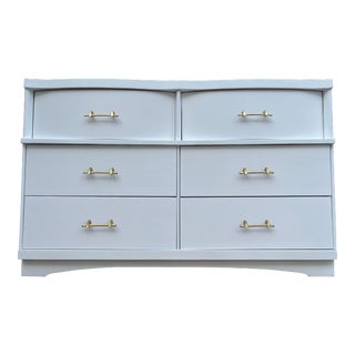 1970s Mid-Century 6-Drawer Double Dresser in White- Newly Painted For Sale