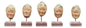 Chinese Han Dynasty Terracotta Heads with Original Paint on Lucite - Set of 5