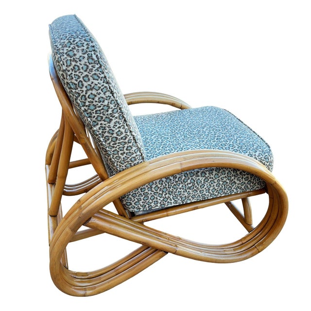 1950s Restored Mid-Century 3/4 Round Pretzel Arm Rattan Lounge Chair Set For Sale - Image 9 of 18