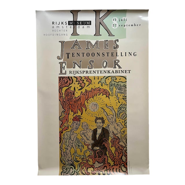 1990s Vintage Rijks Museum Amsterdam James Ensor Exhibition Poster For Sale