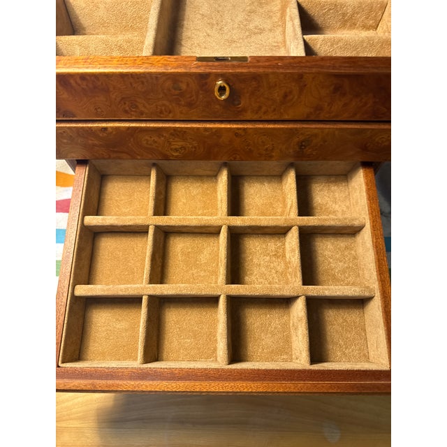 Modern Late 20th Century Agresti Firenze Briar Burl Jewelry Chest With Key - 4 Drawer Italian Luxury Box For Sale - Image 3 of 10