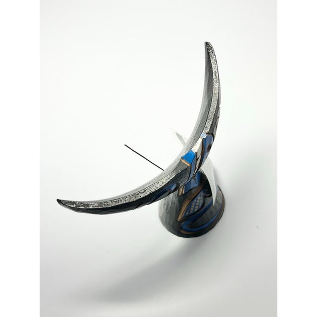 Wood Northwest First Nation Blue Black Hand Carved Painted Formline Whale Tail For Sale - Image 7 of 8