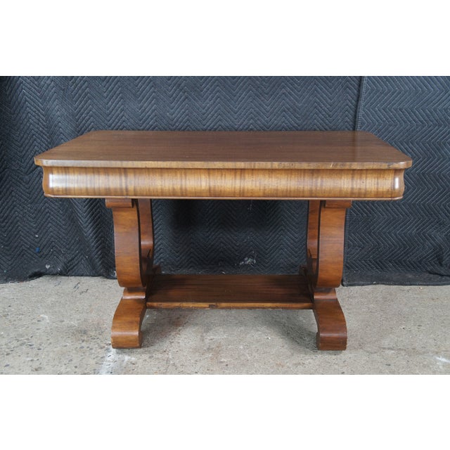 Antique Mahogany American Empire Harp Lyre Library Table Writing Desk For Sale - Image 12 of 12