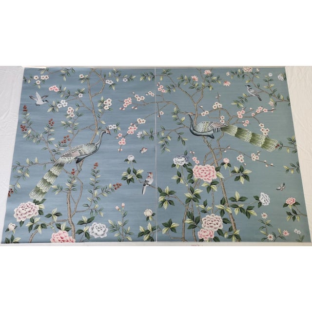 Elevate your interior with this luxury hand-painted chinoiserie peacock wallpaper mural, featuring elegant birds,...