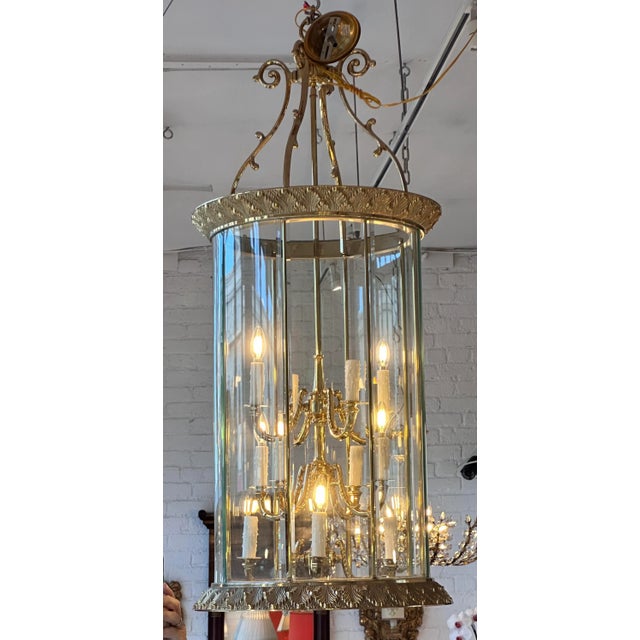 Art Deco Bronze Chandelier Theater Lantern Light Fixture For Sale - Image 4 of 9