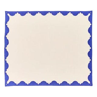 Misette Monaco Appliqué Border Linen Placemats - Set of 4, Blue For Sale
