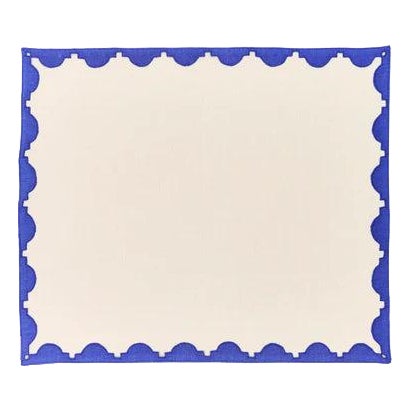 Misette Monaco Appliqué Border Linen Placemats - Set of 4, Blue For Sale