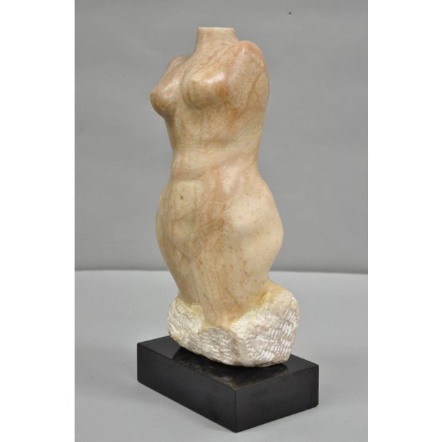 Late 20th Century Late 20th Century Morton Gaffin Female Nude Bust Modernist Carved Peach Alabaster Sculpture For Sale - Image 5 of 12